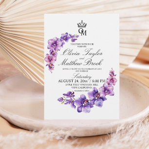 Elegant Purple Watercolor Orchids Wedding Invitation