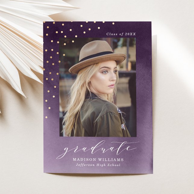 Elegant Purple Watercolor Photo Graduation Announcement (Creator Uploaded)