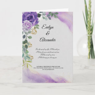 Elegant Purple Watercolor Rose Gold Wedding  Card