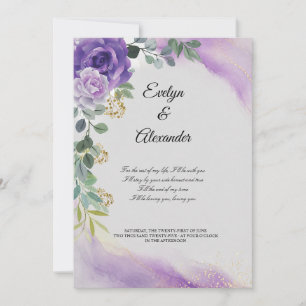 Elegant Purple Watercolor Rose Gold Wedding Invitation