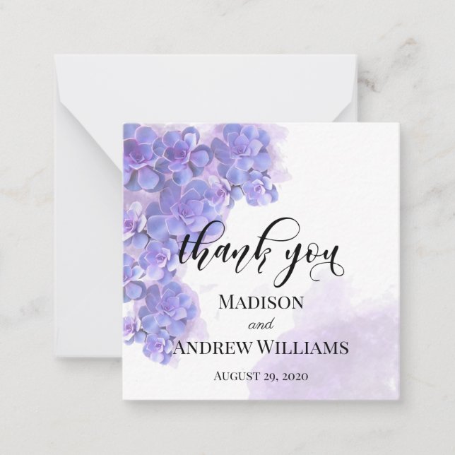 Elegant Purple Watercolor Succulents Thank You Card (Front)