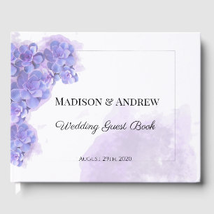 Elegant Purple Watercolor Succulents Wedding Guest Book
