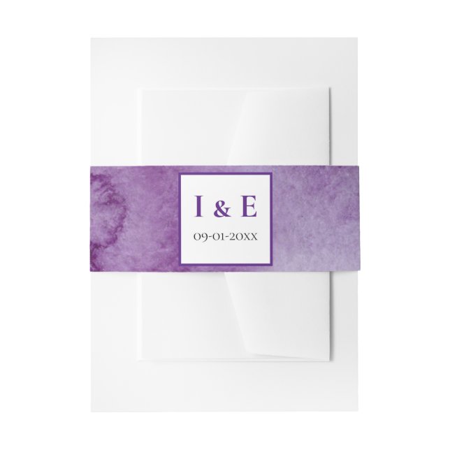 Elegant Purple Watercolor Wash Wedding Invitation Belly Band (Front Example)