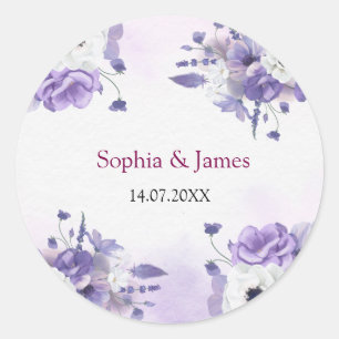 Elegant Purple Watercolor wedding Classic Round Sticker
