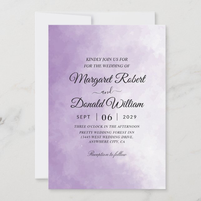 Elegant purple watercolor wedding invitations (Front)