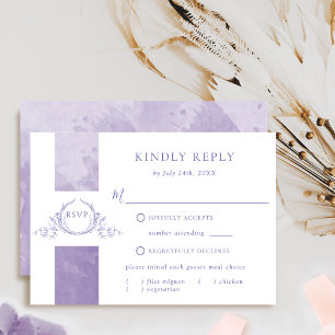 Elegant Purple Watercolor Wedding Monogram RSVP Card