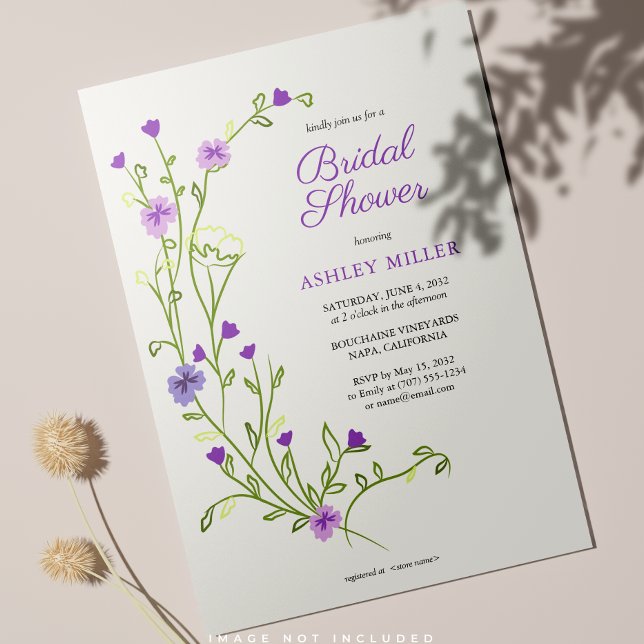 Elegant Purple Watercolor Wildflower Bridal Shower Invitation (Creator Uploaded)