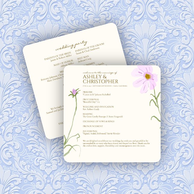 Elegant Purple Watercolor Wildflower Wedding Program (Creator Uploaded)