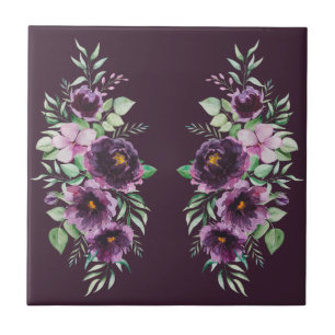 Elegant purple watercolor wisteria blue floral ceramic tile