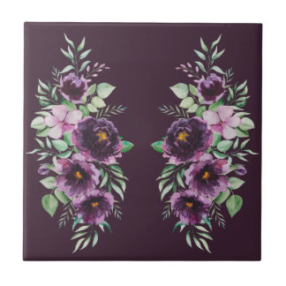 Elegant purple watercolor wisteria blue floral  ceramic tile