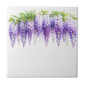 Elegant purple watercolor wisteria blue floral  ceramic tile