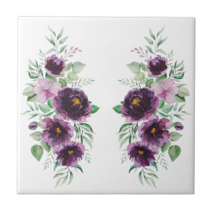 Elegant purple watercolor wisteria blue floral ceramic tile