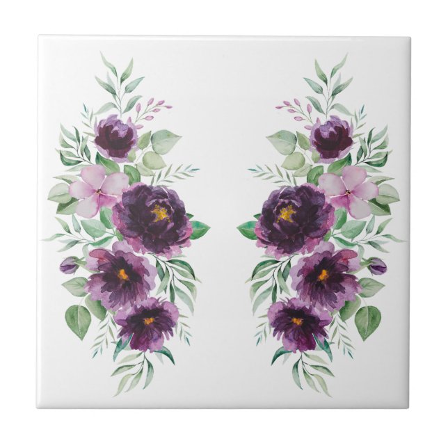 Elegant purple watercolor wisteria blue floral  ceramic tile (Front)