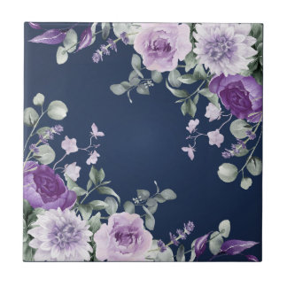 Elegant purple watercolor wisteria blue floral  ceramic tile
