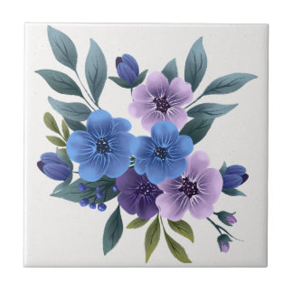 Elegant purple watercolor wisteria blue floral  ceramic tile