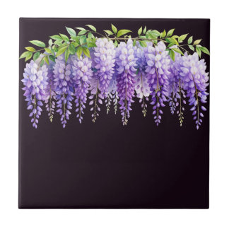 Elegant purple watercolor wisteria blue floral  ceramic tile