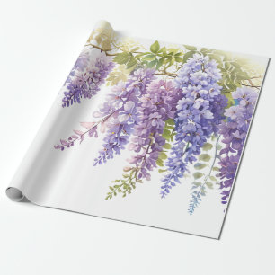Elegant purple watercolor wisteria blue floral  wrapping paper