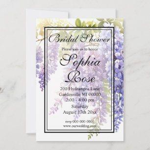 Elegant purple watercolor wisteria bridal shower invitation