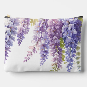 Elegant purple watercolor wisteria floral accessory pouch