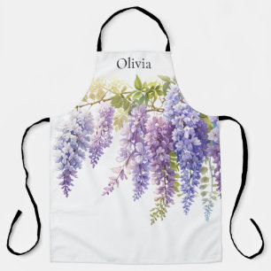 Elegant purple watercolor wisteria floral  apron