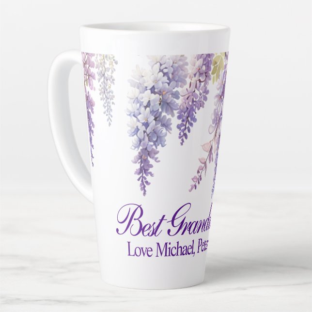 Elegant purple watercolor wisteria floral Grandma Latte Mug (Left Angle)