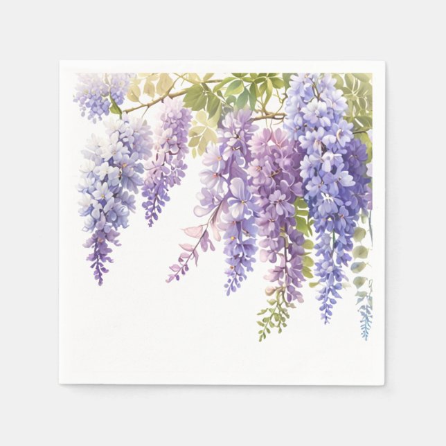 Elegant purple watercolor wisteria purple floral  napkin (Front)