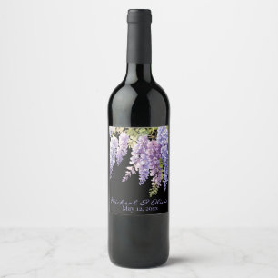 Elegant purple watercolor wisteria purple floral wine label