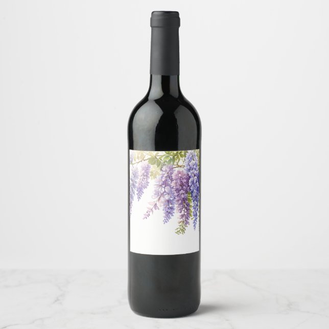 Elegant purple watercolor wisteria purple floral  wine label (Front)