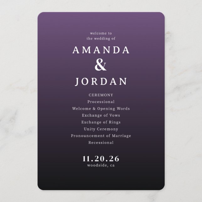 Elegant Purple Wedding Ceremony Program (Front)
