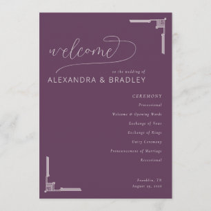 Elegant Purple Wedding Ceremony Schedule Program