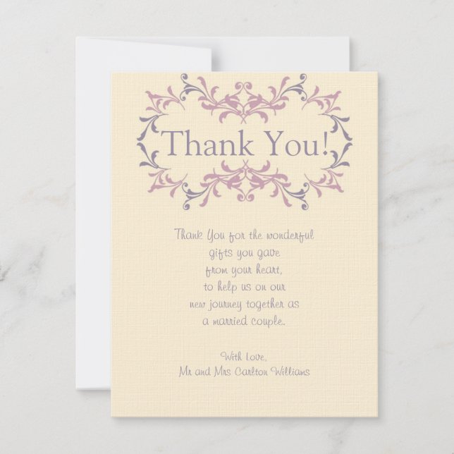 Elegant Purple Wedding Flat Thank You Card (Front)