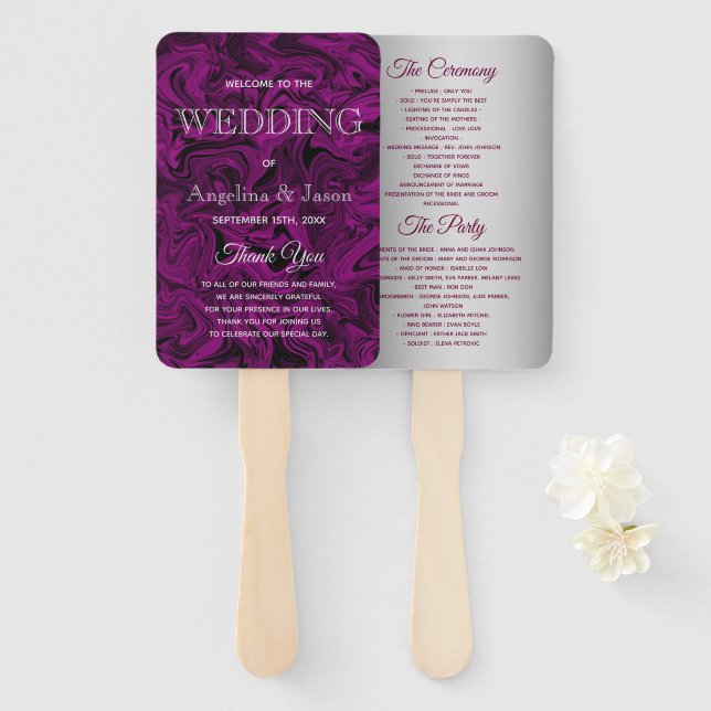 Elegant Purple Wedding Program Hand Fan (Front and Back)