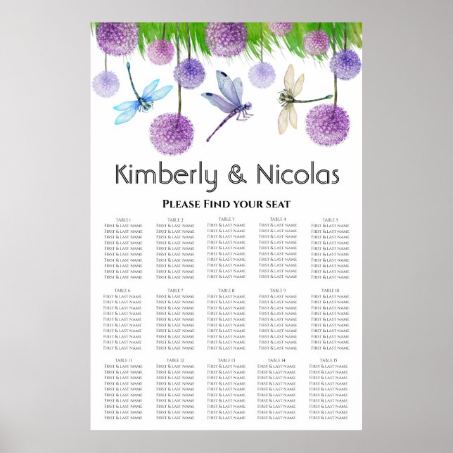 Elegant Purple Wedding Seating Chart (Front)