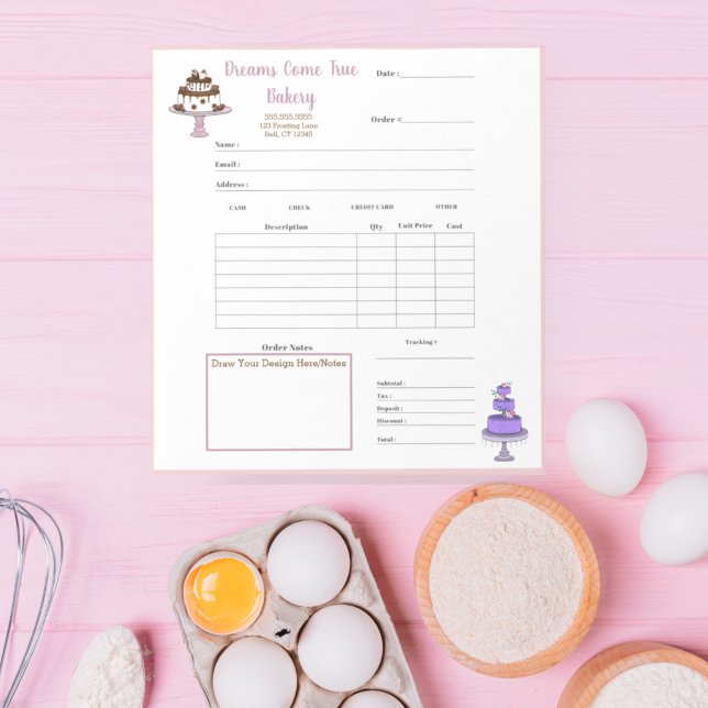 Elegant Purple White Cake Order Form Notepad (Creator Uploaded)
