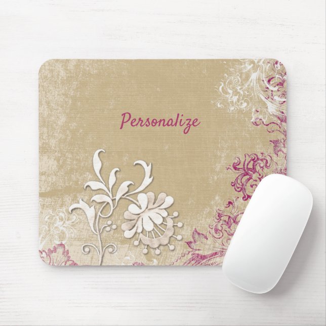 Elegant Purple & White Fantasy Flowers Personalise Mouse Pad (With Mouse)