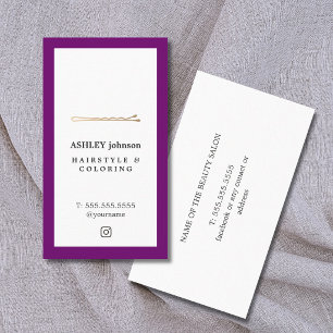 Elegant Purple White Faux Gold Pin Hairdresser Business Card