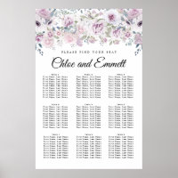 Elegant Purple White Floral 9-Table Seating Chart