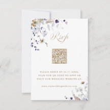 Elegant Purple White Gold Floral Wedding QR Code