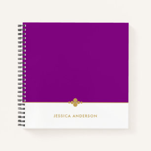 Elegant Purple White Gold Personalised Notebook