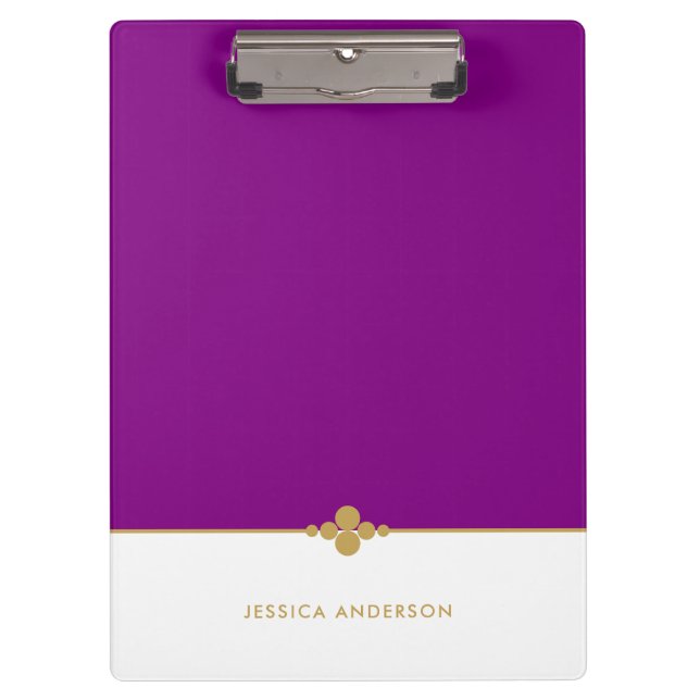 Elegant Purple White Gold Personalized Clipboard (Front)