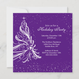 Elegant Purple & White Holiday Party Invitation
