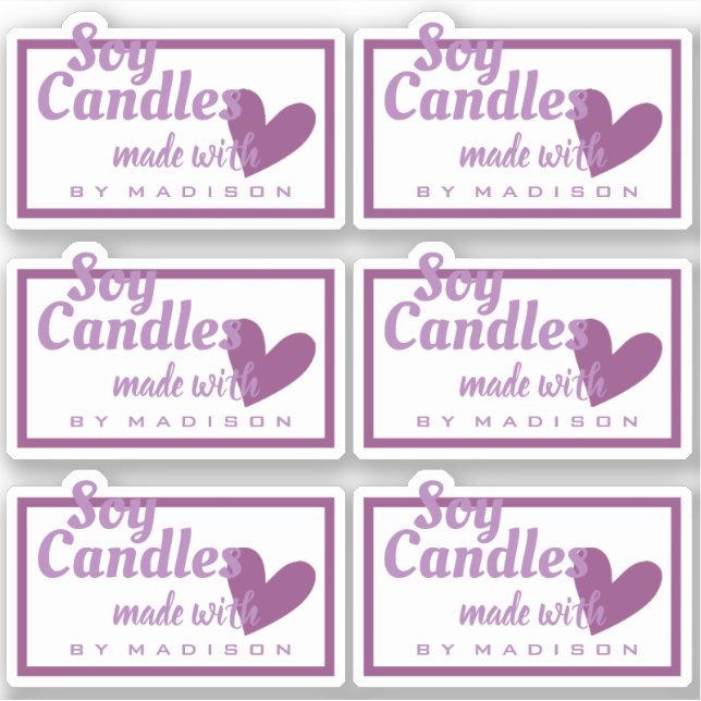 Elegant Purple White Made with Love Heart Candles (Front)