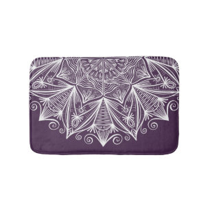 Elegant Purple White Mandala Art Intricate Lace Bath Mat