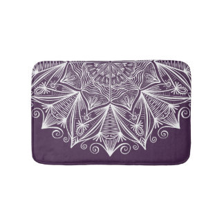 Elegant Purple White Mandala Art Intricate Lace Bath Mat