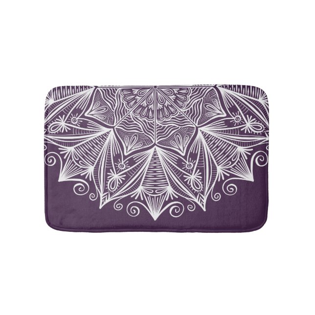 Elegant Purple White Mandala Art Intricate Lace Bath Mat (Front)