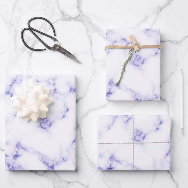 Elegant purple white marble pattern wrapping paper sheet (Front)