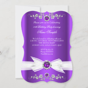Elegant Purple White Pearl Jewel Bow Birthday Invitation