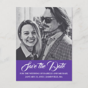 Elegant Purple White Photo Save the Date Postcard