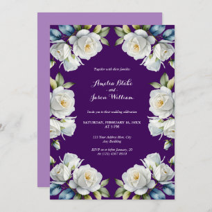 Elegant Purple White Rose Floral Border Wedding Invitation