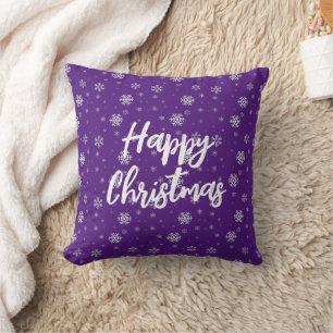 Elegant Purple White Snowflakes Christmas Cushion
